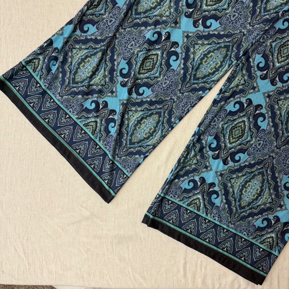 One World Live and Let Live‎ Teal Paisley Wide Leg Palazzo Pants Small - Picture 5 of 9